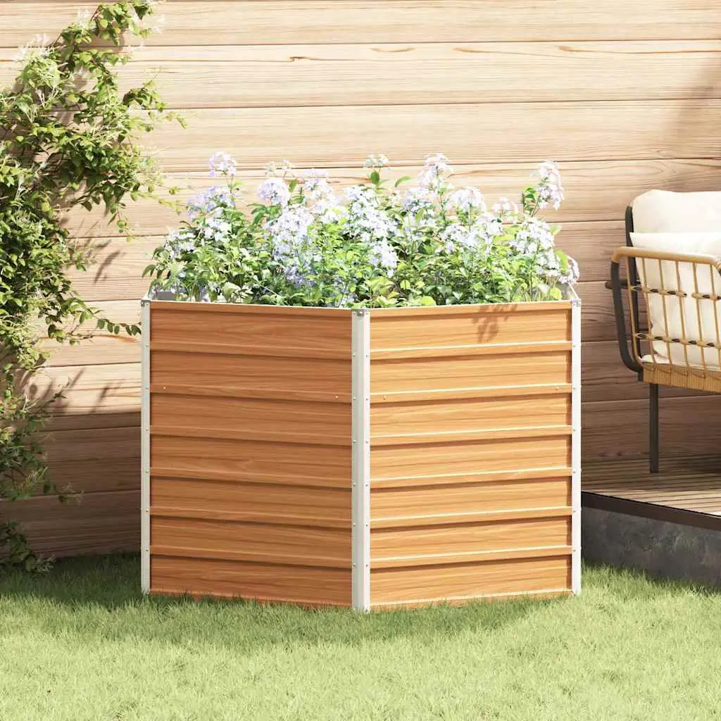 Lit de Jardin Surélevé Hexagonal Acier Galvanisé Robuste Hauteur Ergonomique pour Potager Marron Clair 129x77cm – ComfortXL Outdoor Living