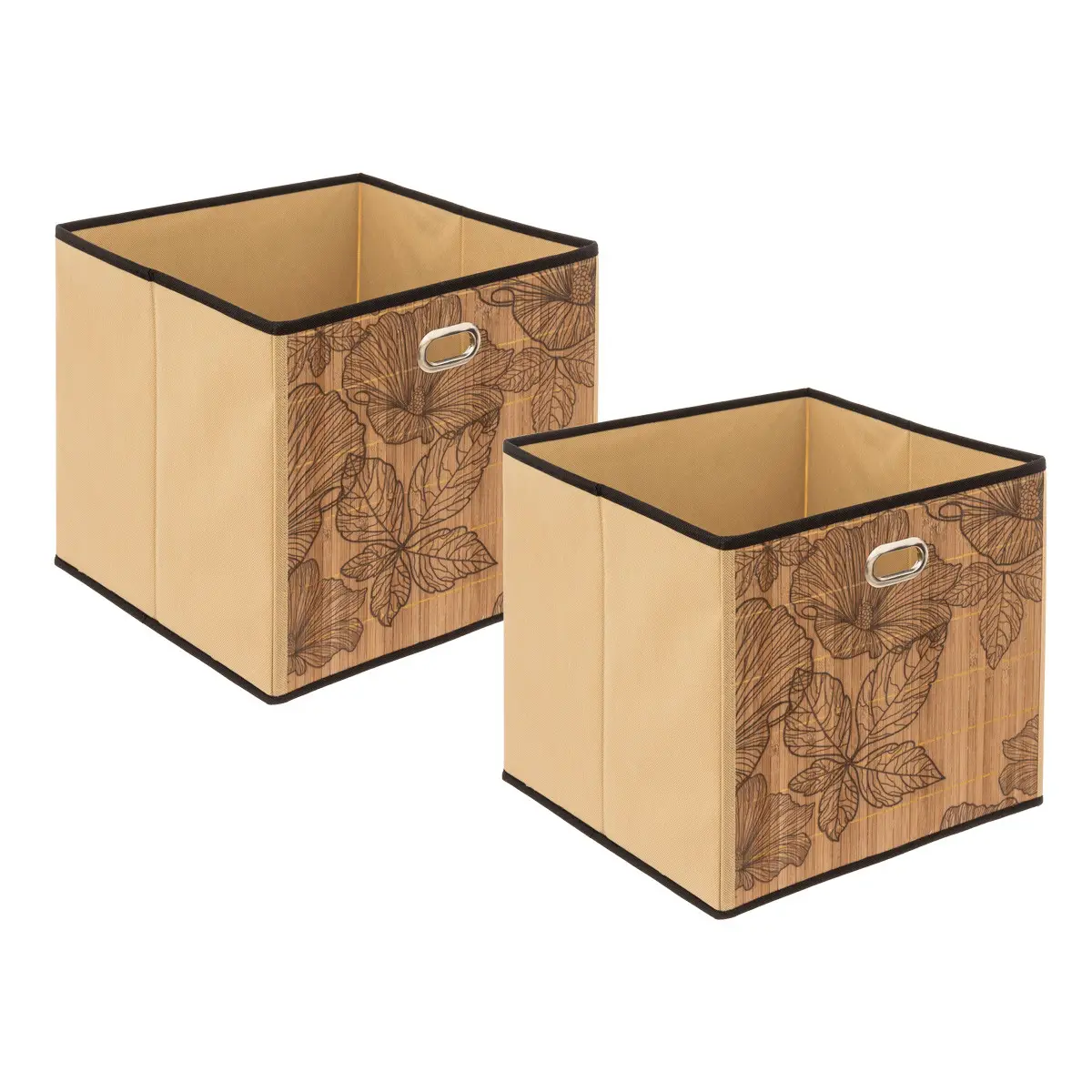 Lot de 2 Boîtes de rangement Bambou Naturel motif Noir 31 x 31 cm