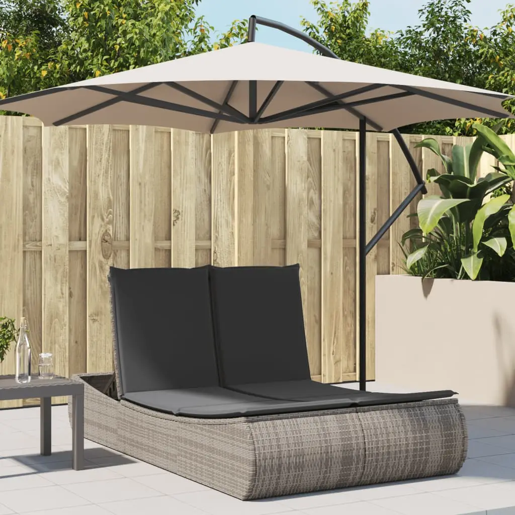 Lit de Jardin Double Résine Tressée Coussins Épais Gris – ComfortXL Outdoor Living