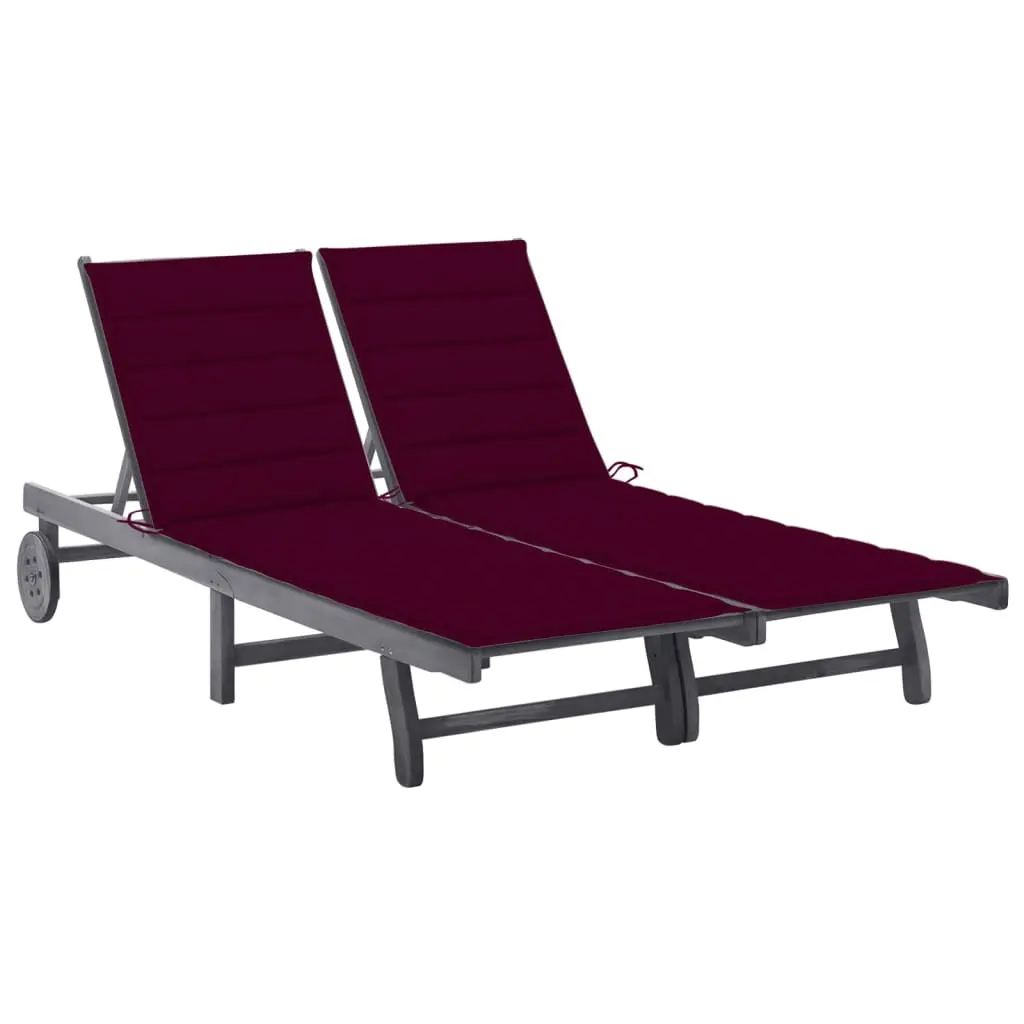Lit de Jardin Double Acacia Massif Gris Coussin Bordeaux Piscine – ComfortXL Outdoor Living