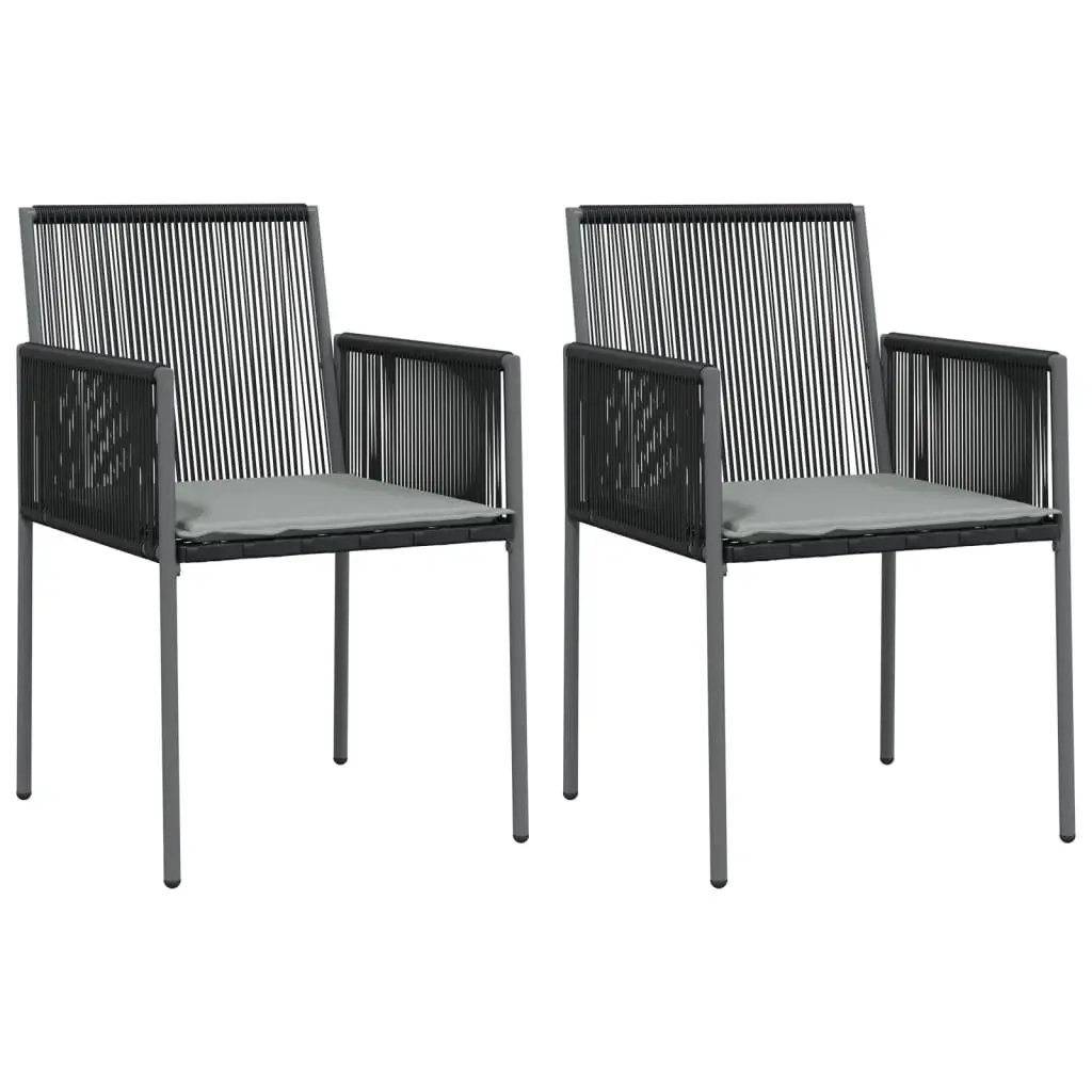 Lot de 2 Chaises de jardin | Chaise d’extérieur et coussins noir 54×60,5×83,5 cm