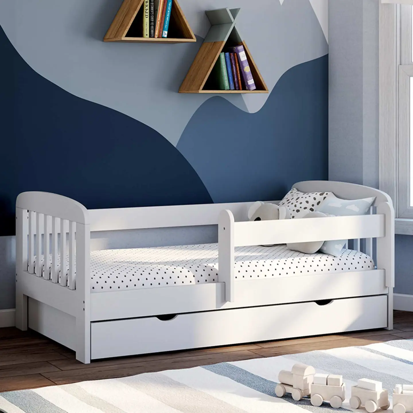 Lit enfant 80 x 160 cm LILIA 1 tiroir de rangement avec sommier et barrières