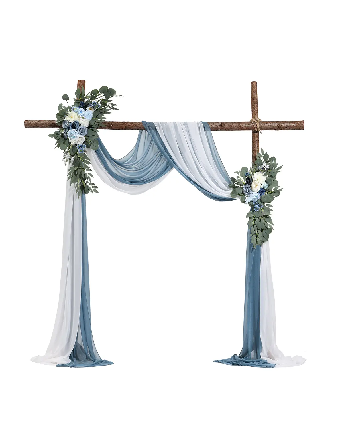 VEVOR Kit fleurs artificielles arche mariage, 2 bouquets, 2 rideaux, bleu/blanc.