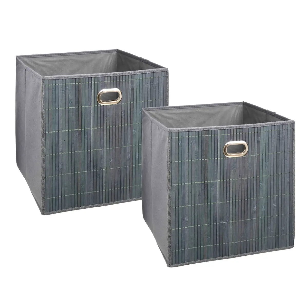 Lot de 2 Boîtes de rangement Bambou Gris 31 x 31 cm