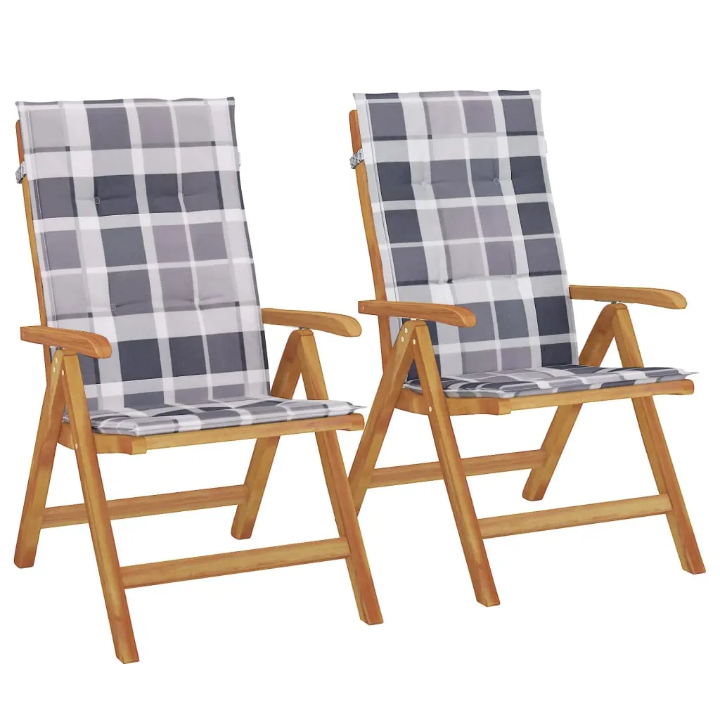 Lot de 2 Chaises de jardin | Chaise d’extérieur inclinables et coussins teck massif
