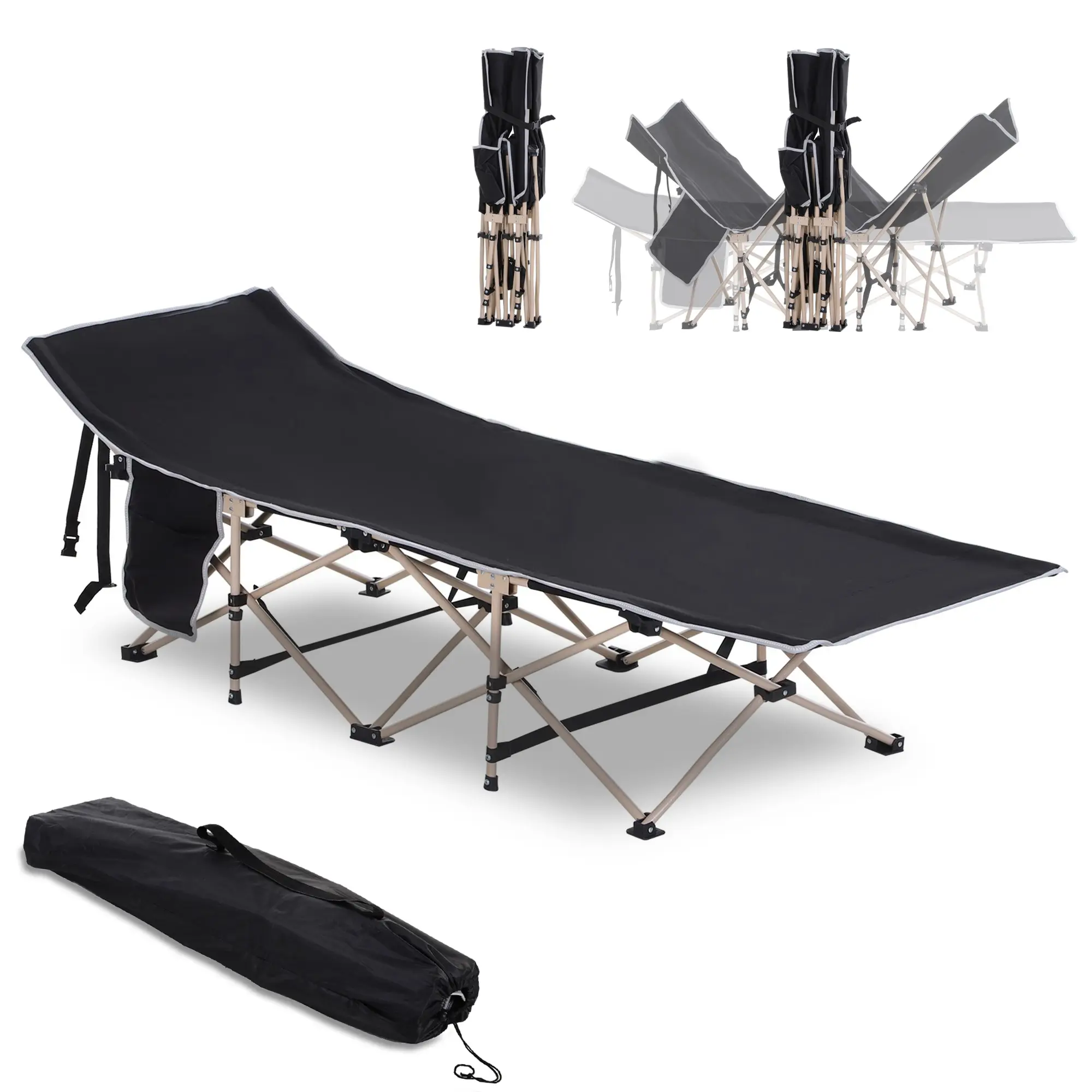 Lit de camp pliable polyester noir 190 x 68 x 52 cm – PANGIVO