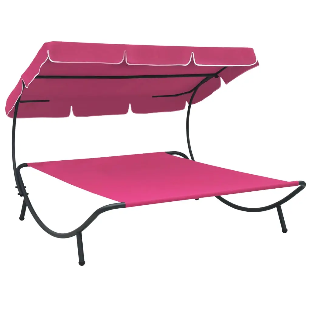 Lit de repos transat chaise longue d’extérieur 200 cm avec auvent rose