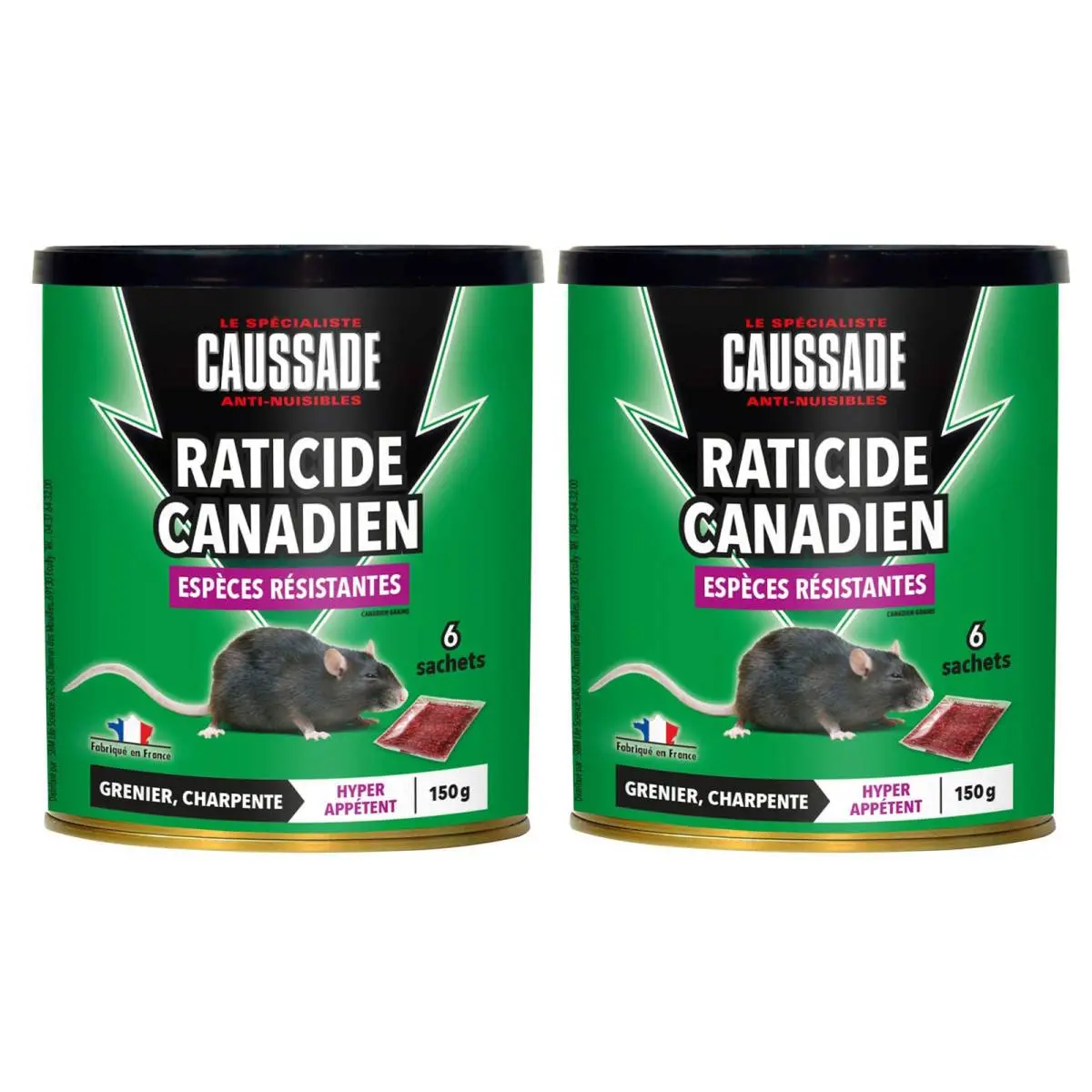 Lot de 2 boites Raticide canadien – Espèces résistantes , boite de 150grs ( 6 x 25grs)