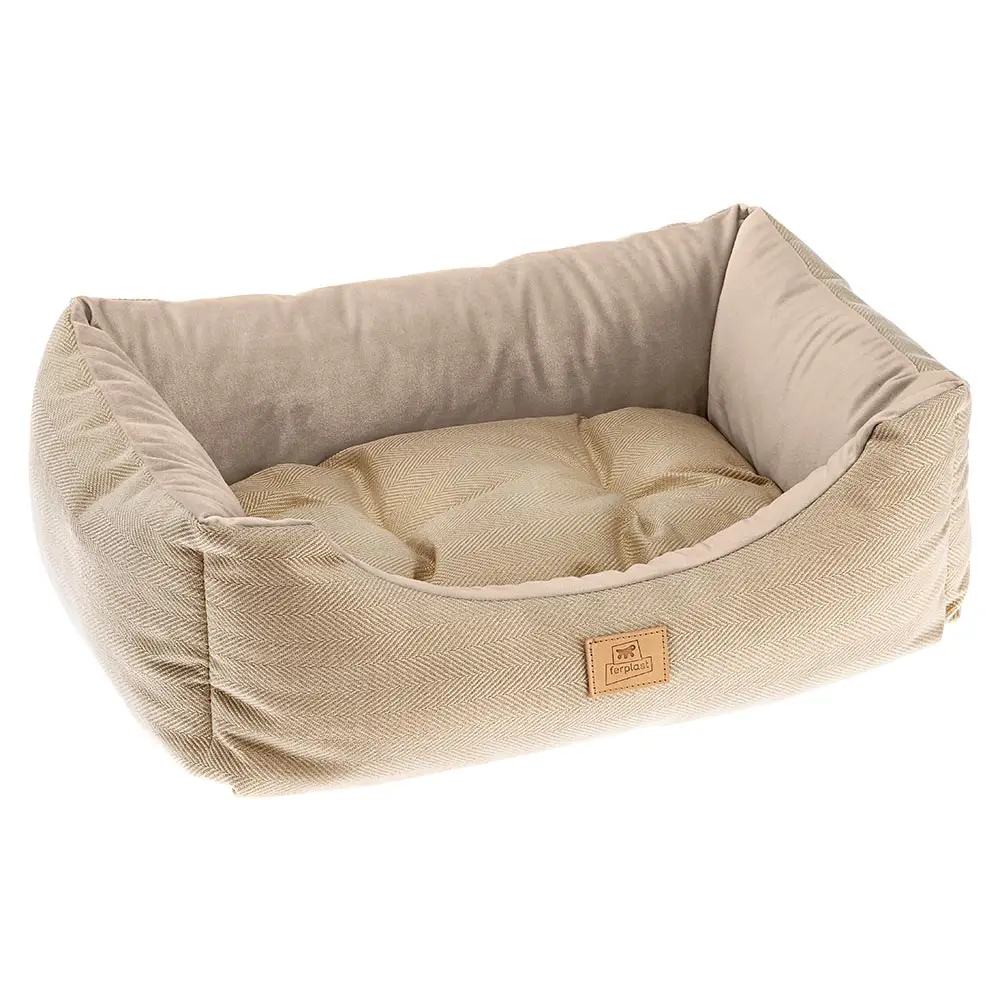 Lit Chiens Couchage CHESTER 80, avec Coussin Double-face, Tweed et Velours, Lavable, Beige