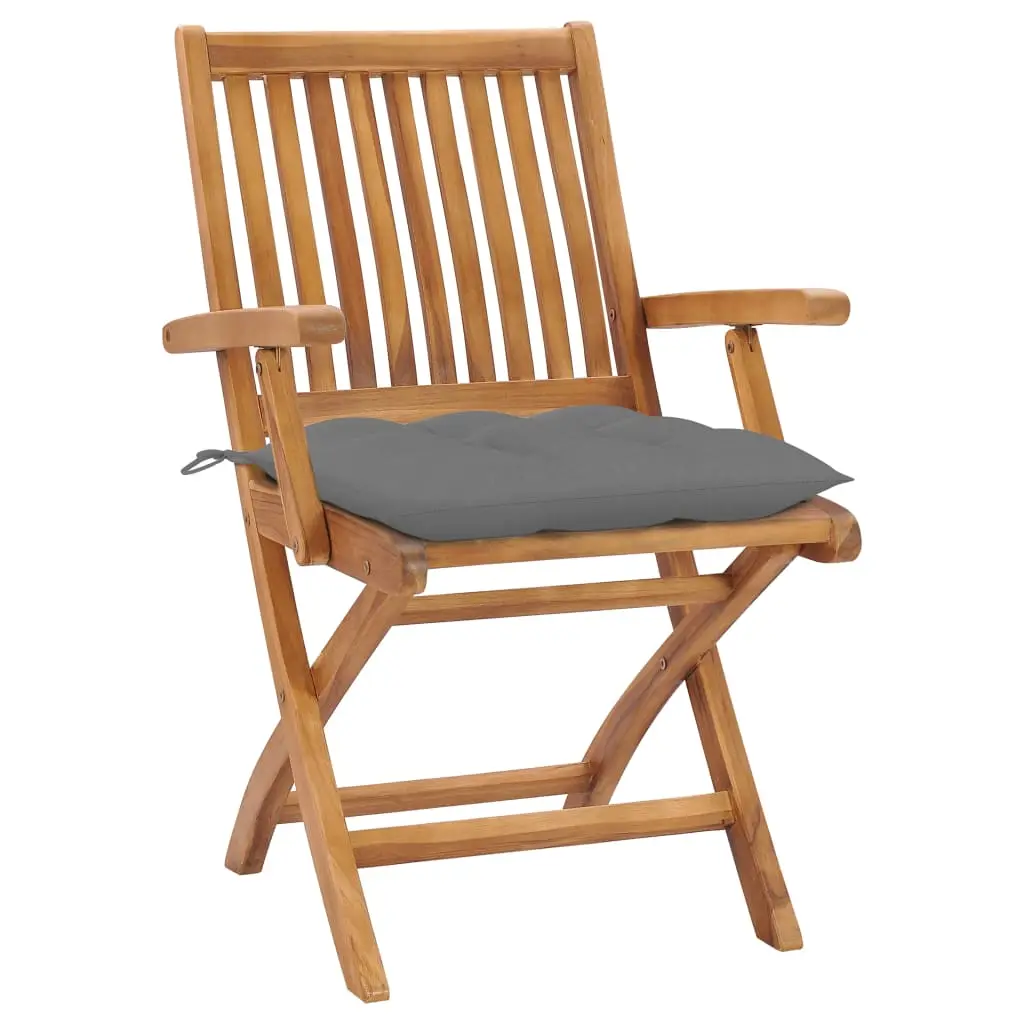 Lot de 2 Chaises de jardin | Chaise d’extérieur et coussins gris Bois de teck massif