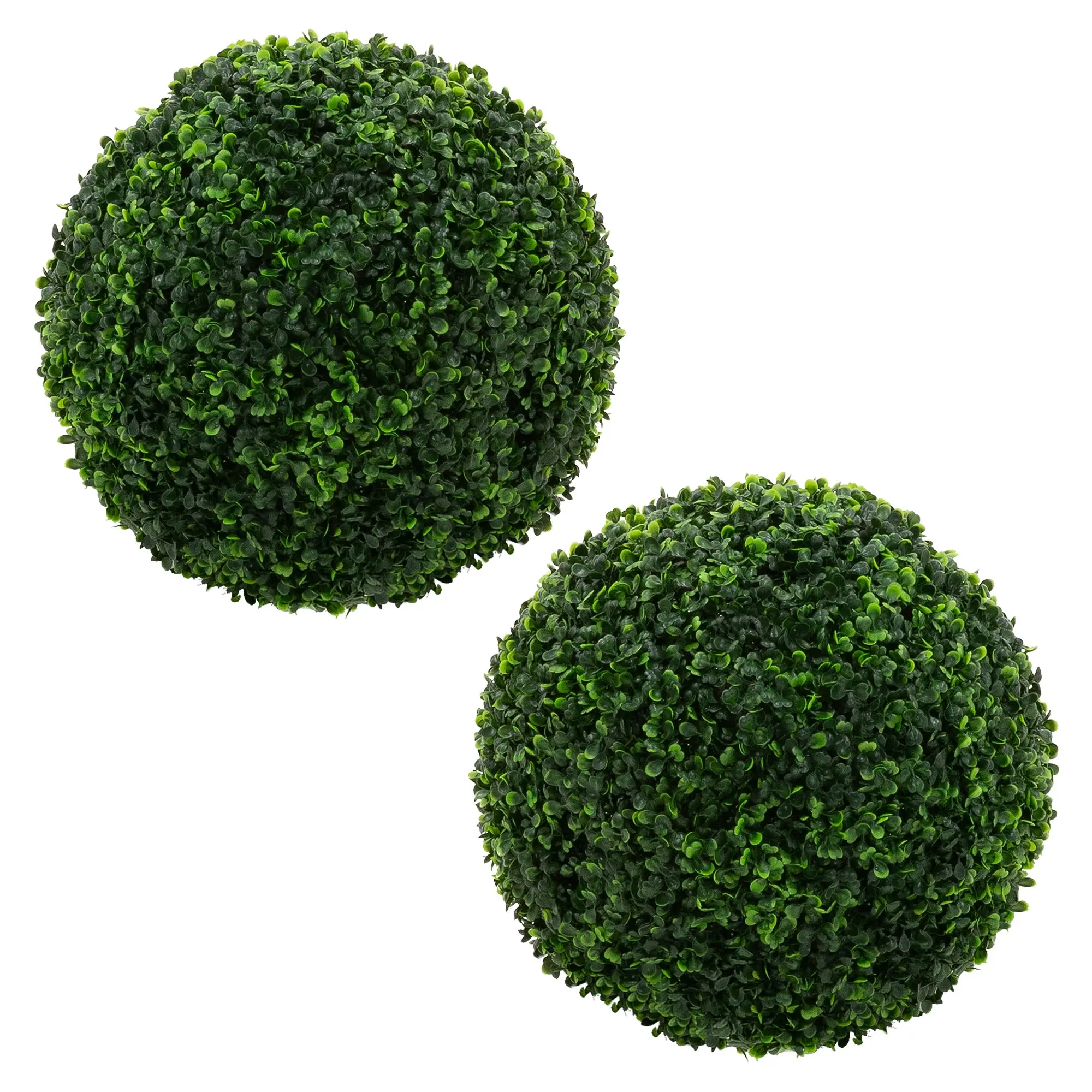 Lot de 2 boules de buis plantes artificielles Ø 35 cm vertes résistantes aux uv en plastique aspect naturel réaliste décoration salon bureau ou jardin