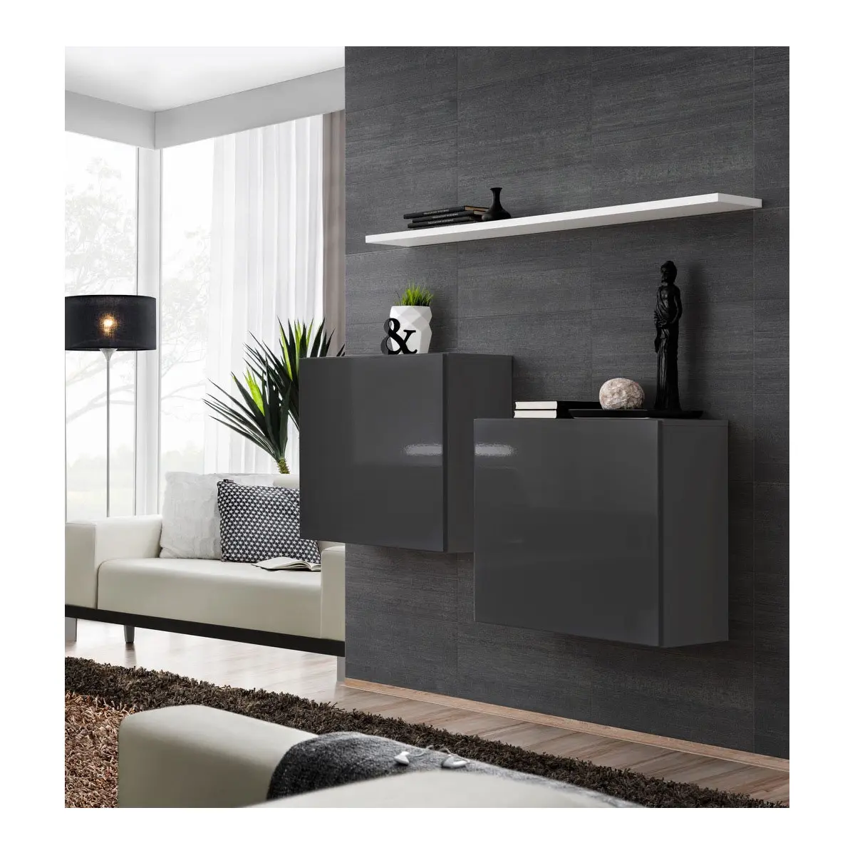 Lot de 2 Blocs & Étagère «Switch SBI» 130cm Gris & Blanc