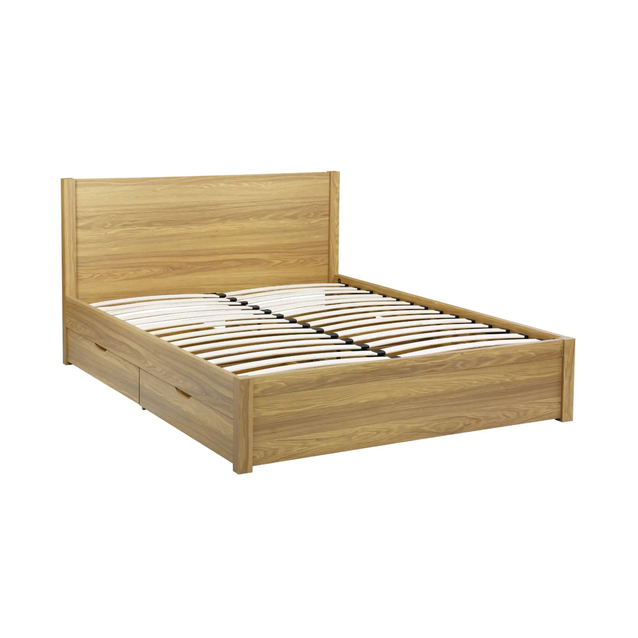 Lit avec sommier à lattes et tête de lit 160 x 200cm + 4 tiroirs décor bois naturel – Nepal | sweeek