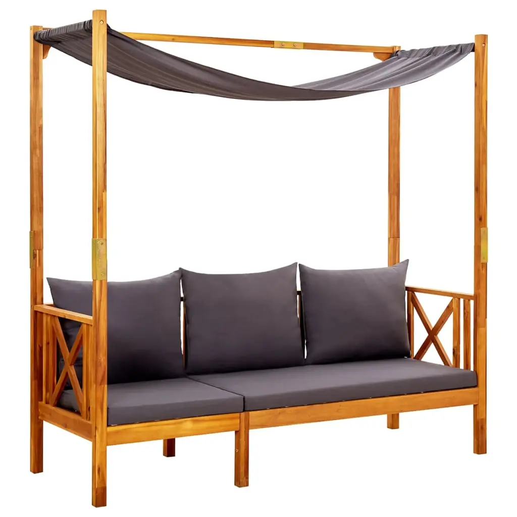 Lit de Jour Jardin avec Toit Acacia Massif Coussins Inclus Gris 179 cm – ComfortXL Outdoor Living