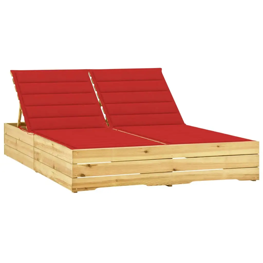 Lit de Jardin Double Pin Traité Coussins Rouges Ajustable – ComfortXL Outdoor Living