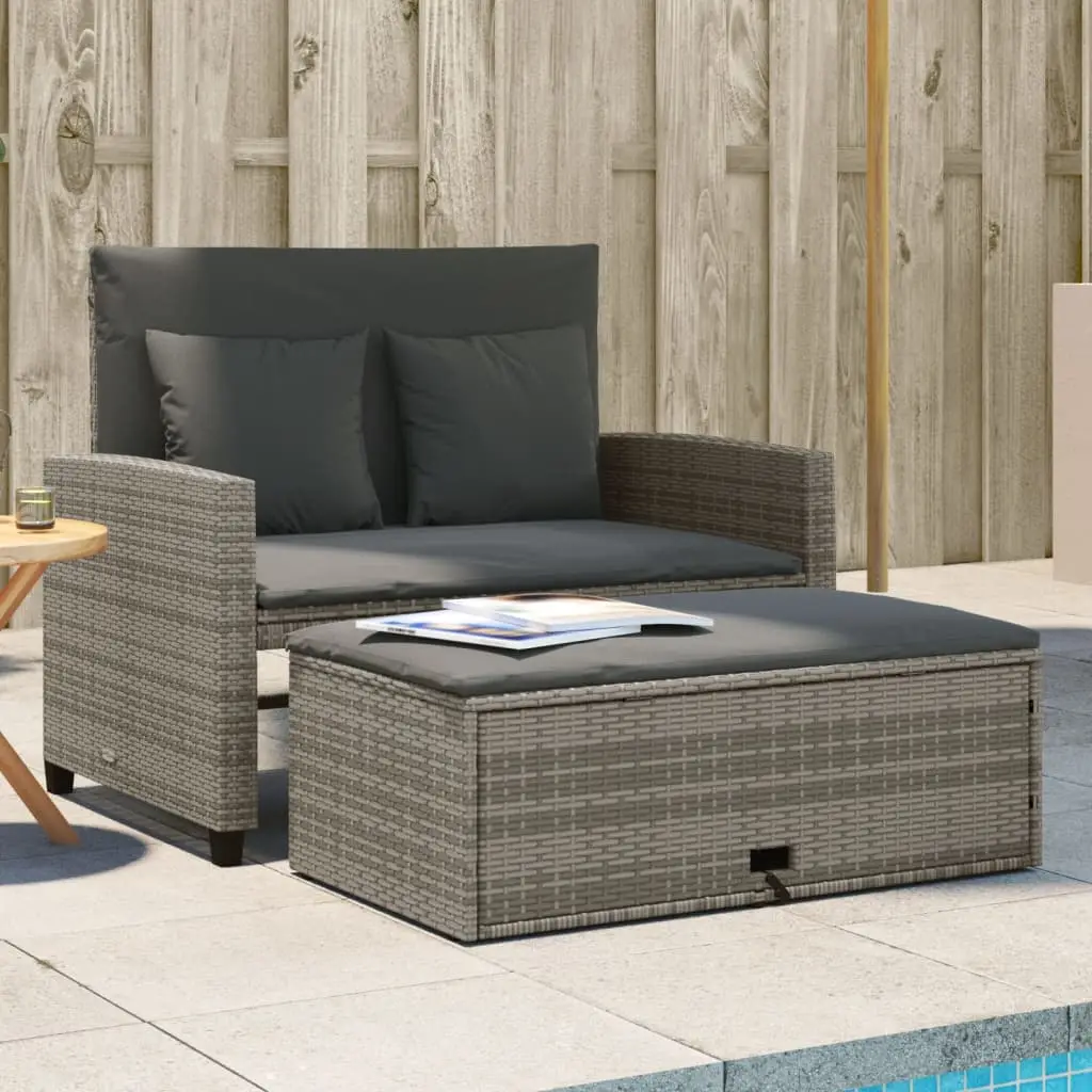 Lit de Repos Extérieur 2 Places en Polyrotin Gris avec Repose-Pieds et Coussins Foncés – ComfortXL Outdoor Living