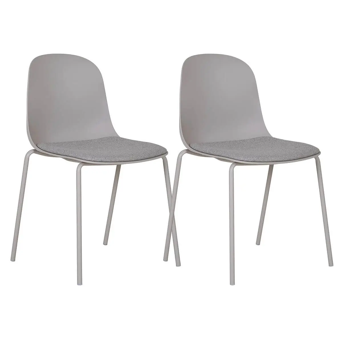 Lot de 2 Chaises Coque Polyester et Pieds Métal Gris Assise Mousse et Tissu – LENA