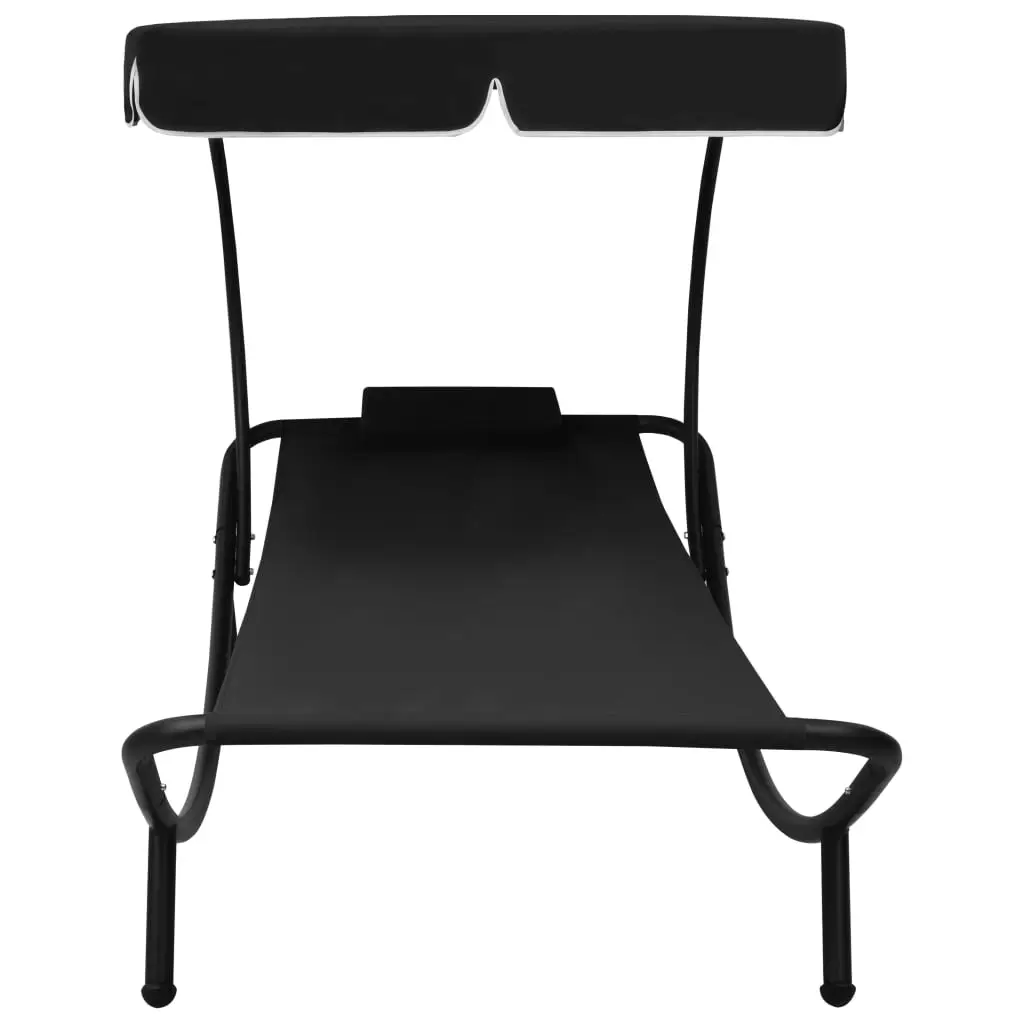 Lit de repos d’extérieur | Transat | Bain de soleil avec auvent et oreiller Noir