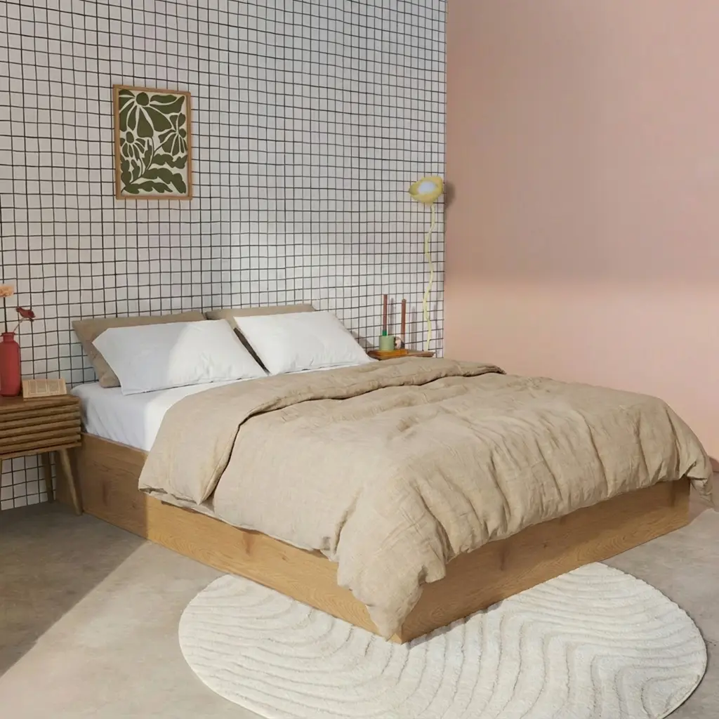 Lit coffre sommier à lattes 140x190cm décor bois chêne – Lift | sweeek