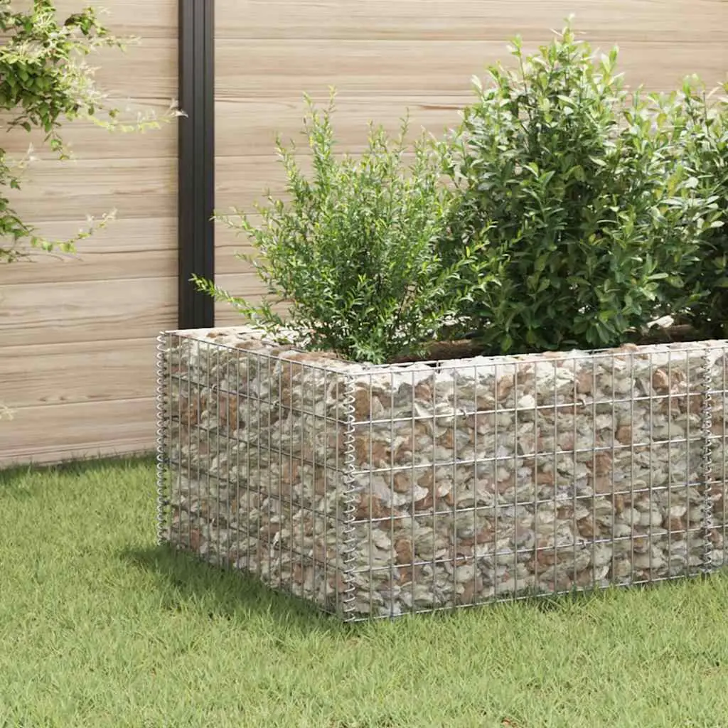 Lit surélevé à gabion acier argenté 360 x 90 x 50 cm – PANGIVO