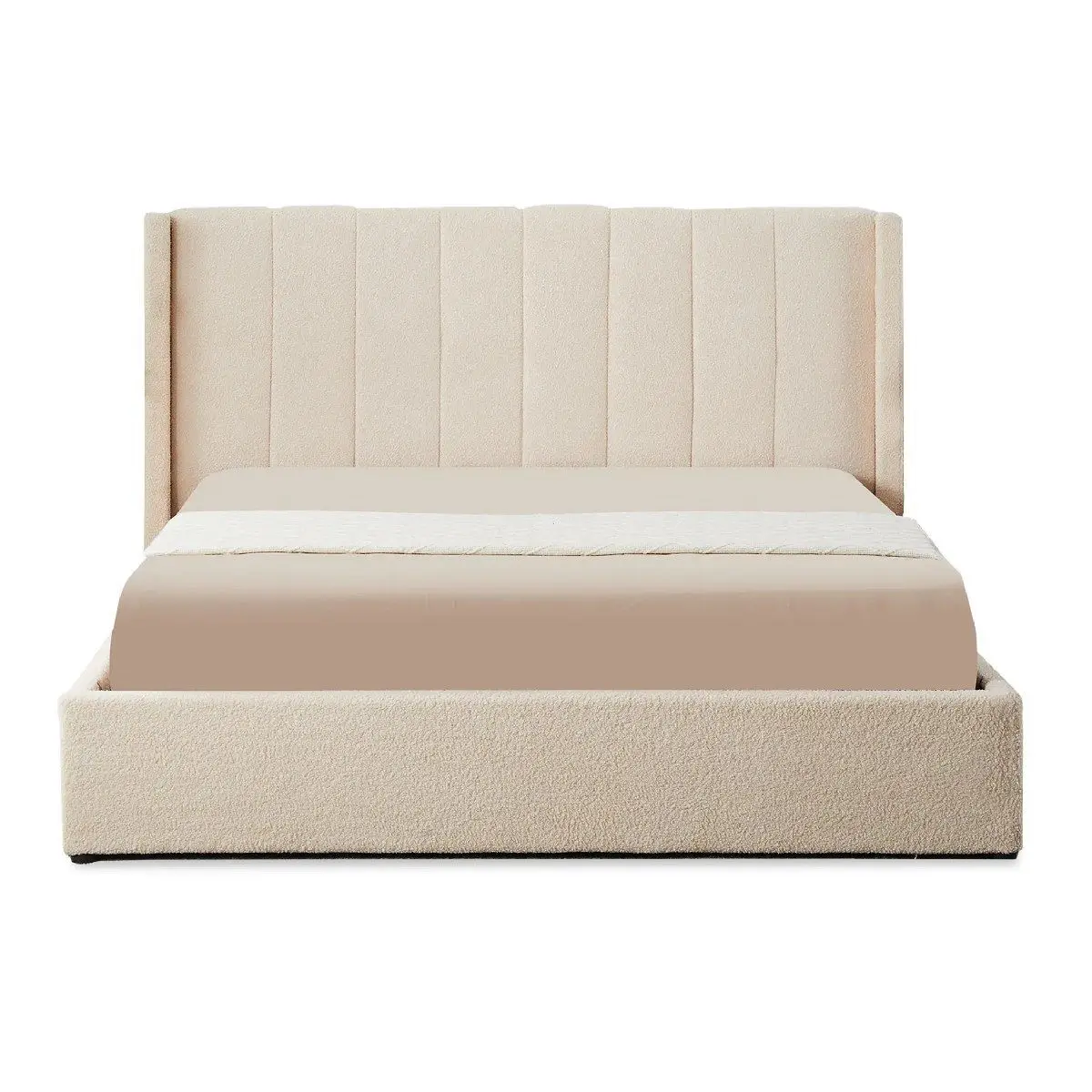 Lit Double Coffre Tissu Bouclette «Somia» 180x200cm Crème