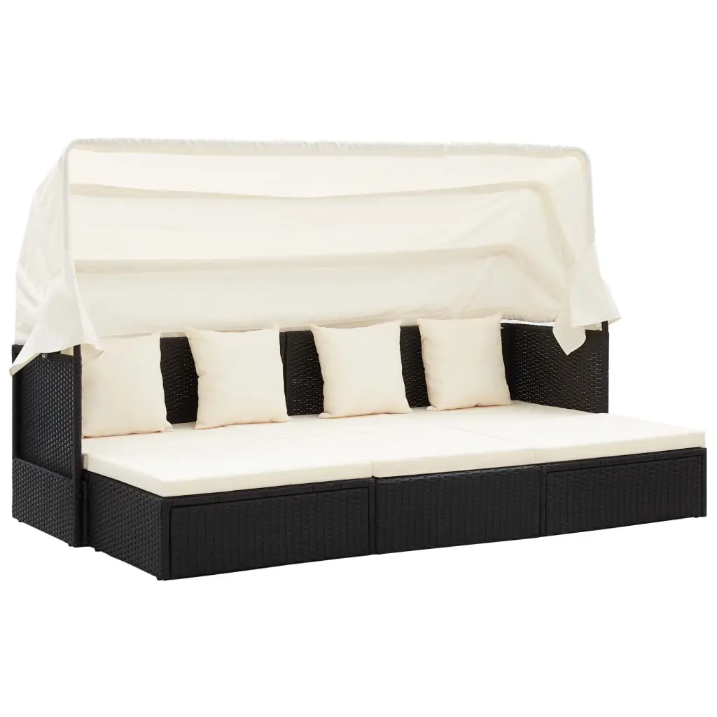 Lit de jardin avec toit Noir Résine tressée vidaXL 46156