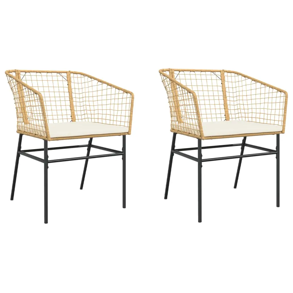Lot de 2 Chaises de jardin | Chaise d’extérieur et coussins marron rotin