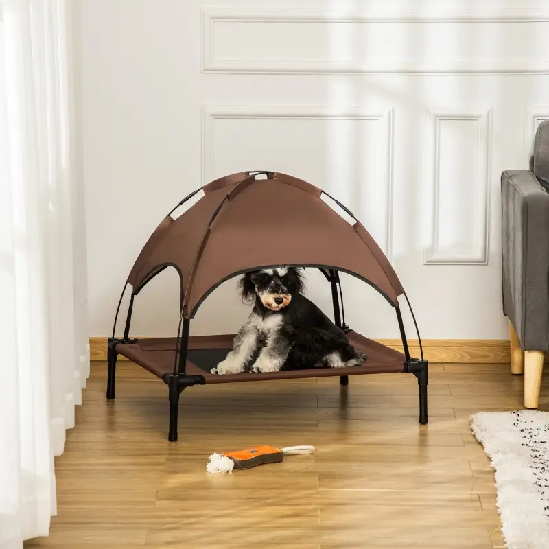 Lit Chien Surélevé Extérieur avec Toit Métal Oxford 76cm Café – ComfortXL Pet Living
