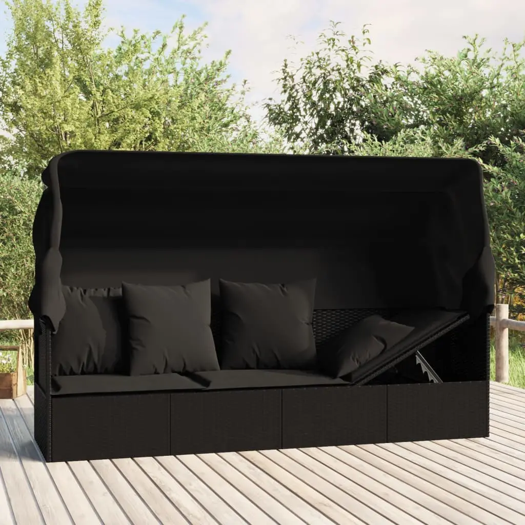 Lit Extérieur avec Toit Total Look Noir Résine et Coussins Luxe Jardin Noir – ComfortXL Outdoor Living