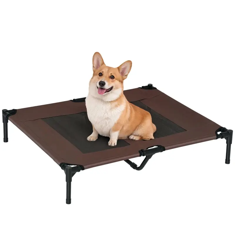 Lit de camp surélevé pour chien extérieur 92 x 76 x 18 cm métal et textilène – PANGIVO