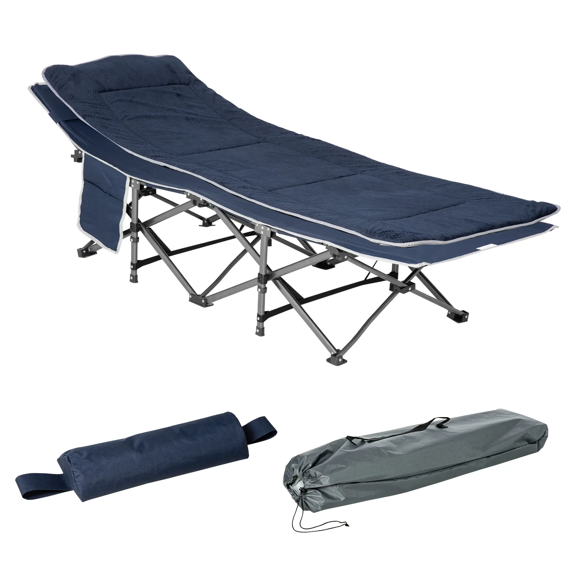 Lit de camp pliable acier et polyester bleu 188 x 64.5 x 53 cm – PANGIVO