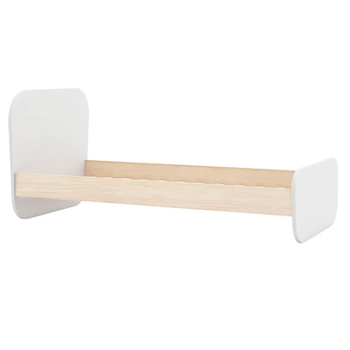 Lit 90×190 tête et pied de lit arrondis en pin massif naturel et MDF laqué blanc – KAINA