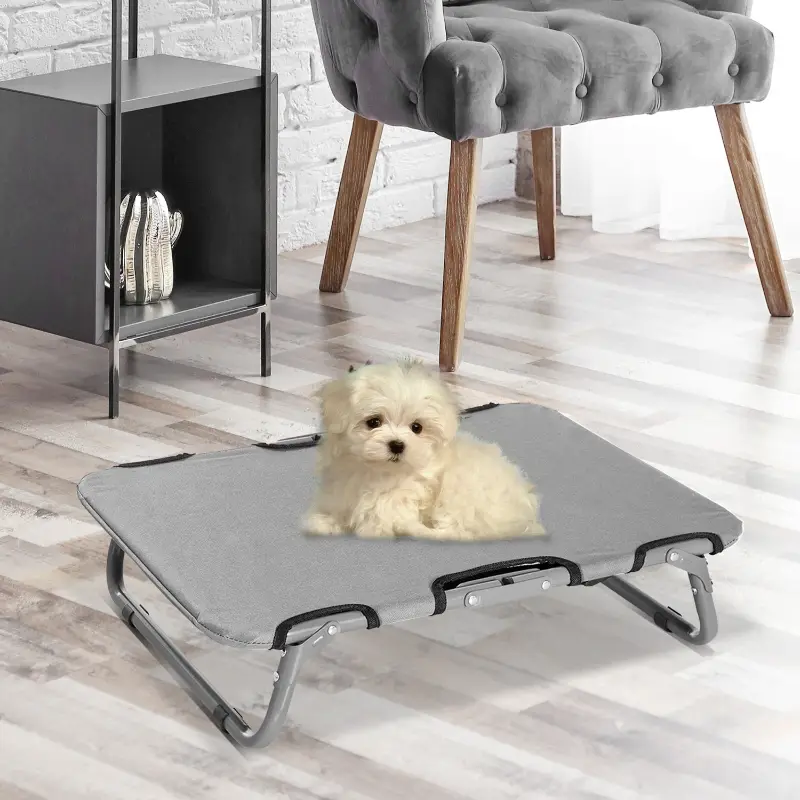 Lit de Camp Chien Surélevé Acier Pliable Petit Chien Chat Extérieur Gris 59x46cm – ComfortXL Pet Living