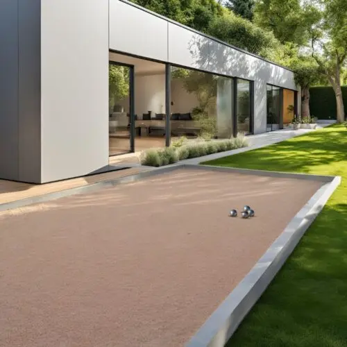 “LE MINI” Pack Terrain de Pétanque ROSE 12M² (Traverses + Géotextile + GNT + Sable à Pétanque Rose) – Livraison PREMIUM