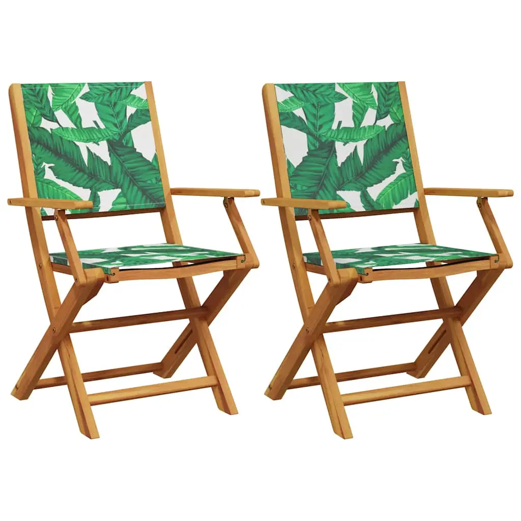 Lot de 2 Chaises de jardin | Chaise d’extérieur motif de feuilles acacia et tissu