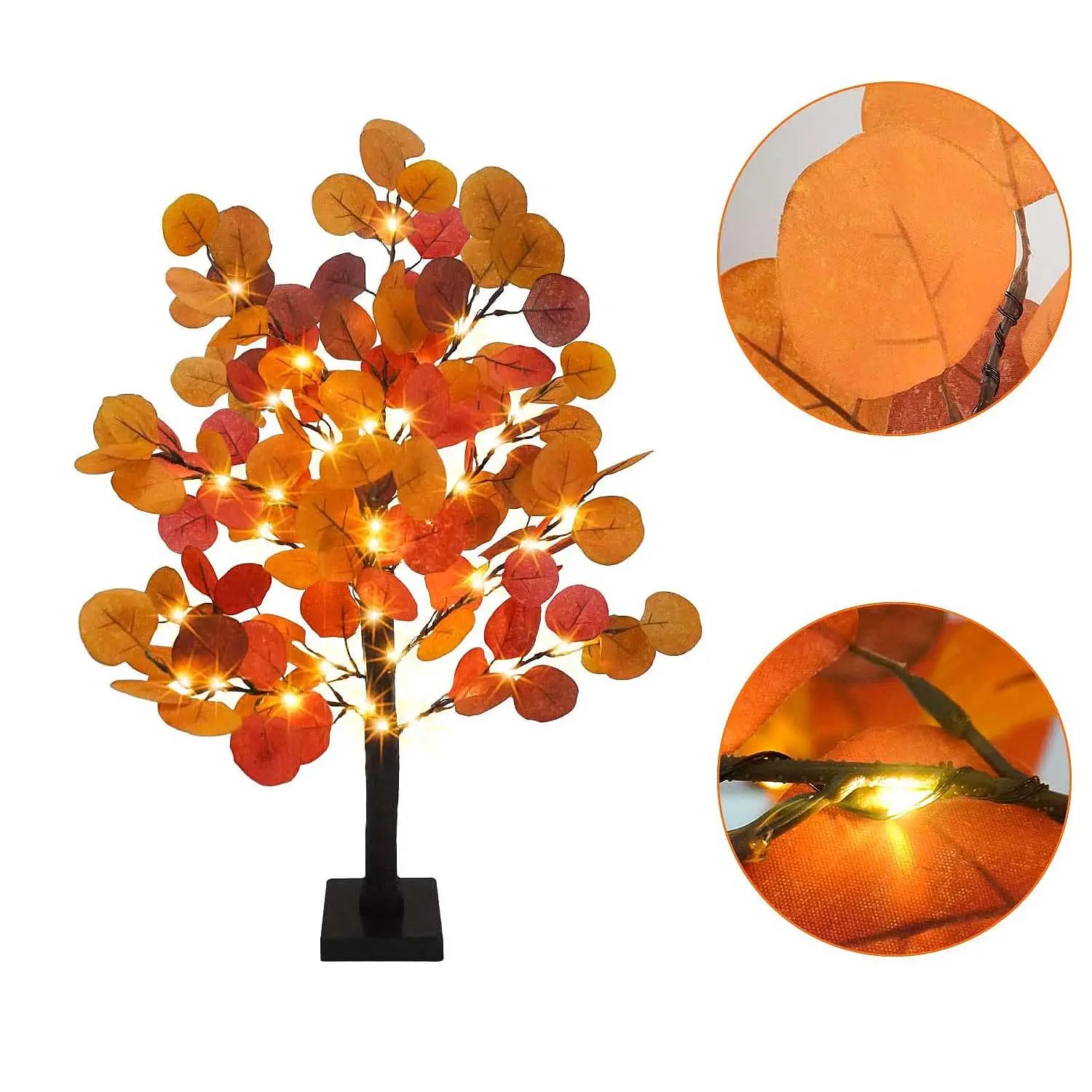 Lot de 2 arbres LED eucalyptus pour Noël et fêtes, décorations réalistes pour table et intérieur, 50 LED, lumière chaude et festive