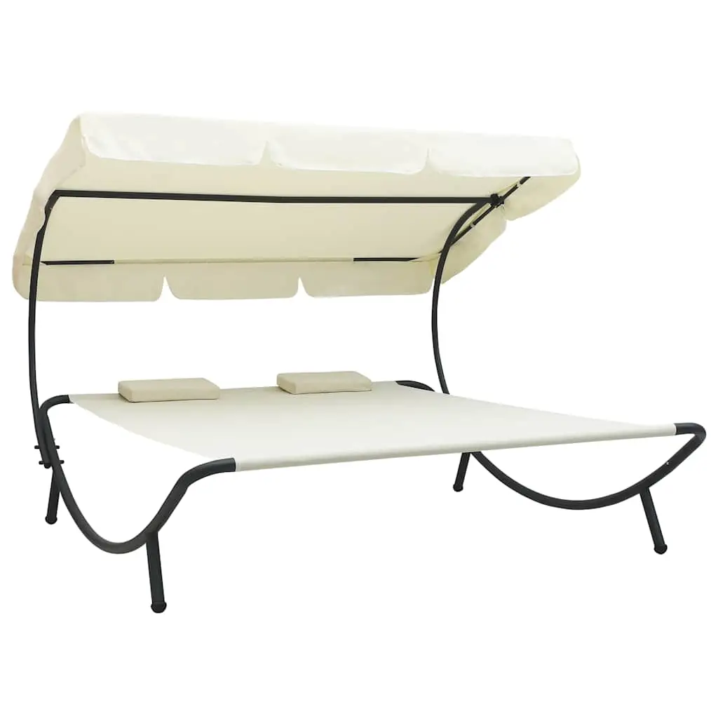 Lit de repos d’extérieur avec auvent et oreillers Blanc crème vidaXL 48068