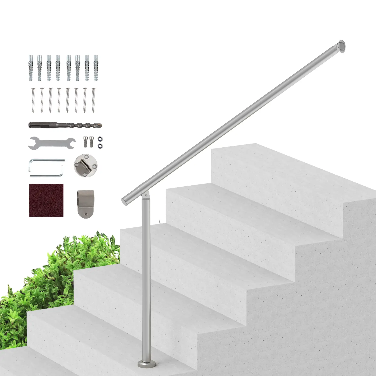 VEVOR Kit garde-corps terrasse 120cm, montage mural/sol, pour personnes âgées, porche/terrasse, argent.