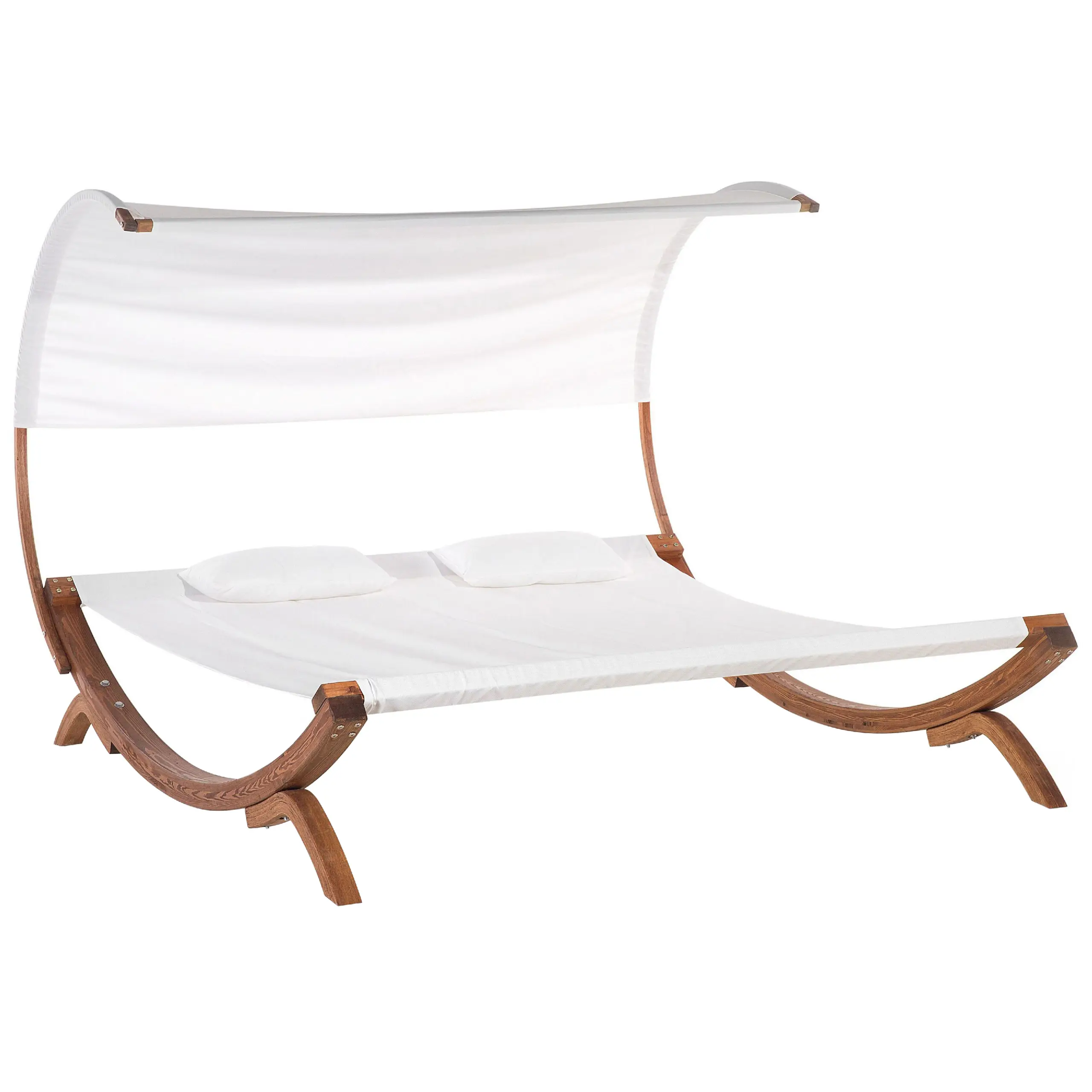 Lit Double de Jardin ou Terrasse en Bois de Larix et Textile Blanc Beige avec Capote Design Ultra Élégant et Confort Optimal Beliani