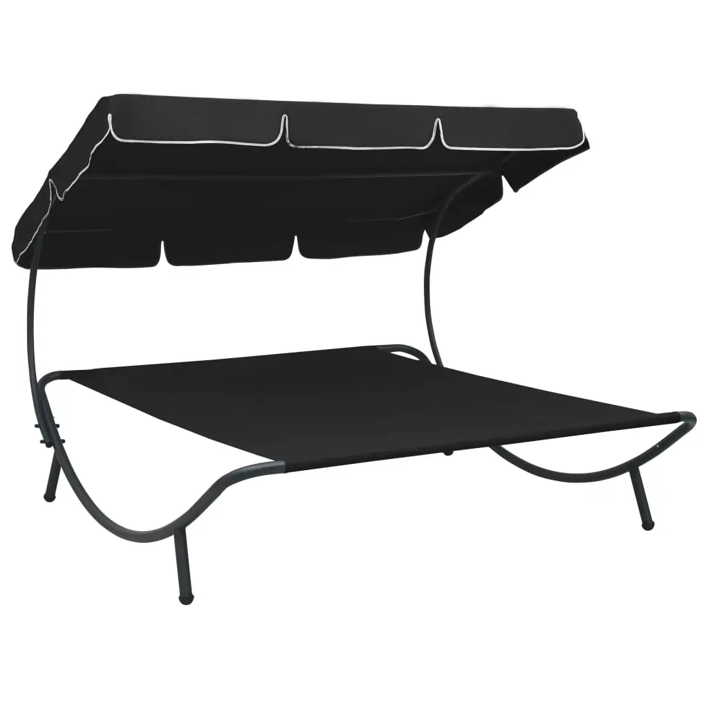 Lit de repos d’extérieur avec auvent Noir vidaXL 313525