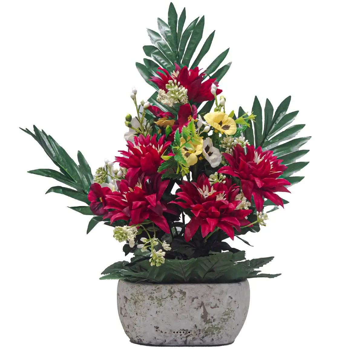 Jardinière pot béton Chrysantheme, Pensée et mini fleurs Bourgogne pour la Toussaint – couleur: Bourgogne