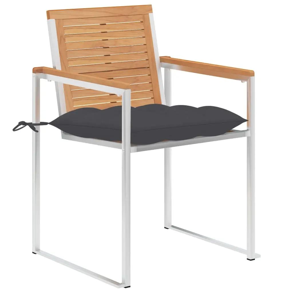 Lot de 2 Chaises de jardin | Chaise d’extérieur avec coussins Teck solide et acier