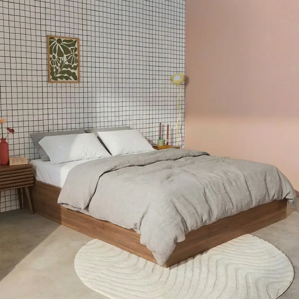 Lit coffre sommier à lattes 140x190cm décor bois noyer – Lift | sweeek