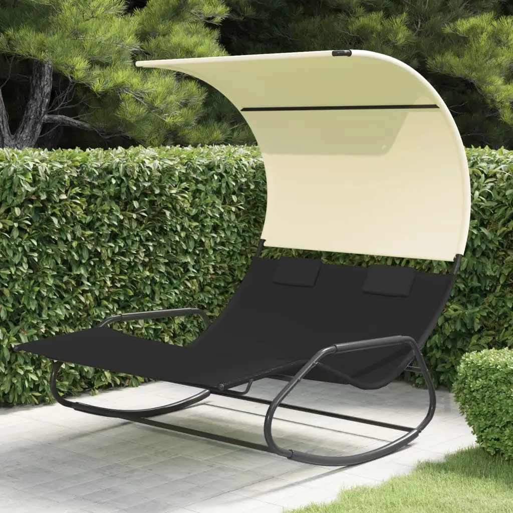 Lit Double Bascule Jardin Auvent Noir/Crème – ComfortXL Outdoor Living