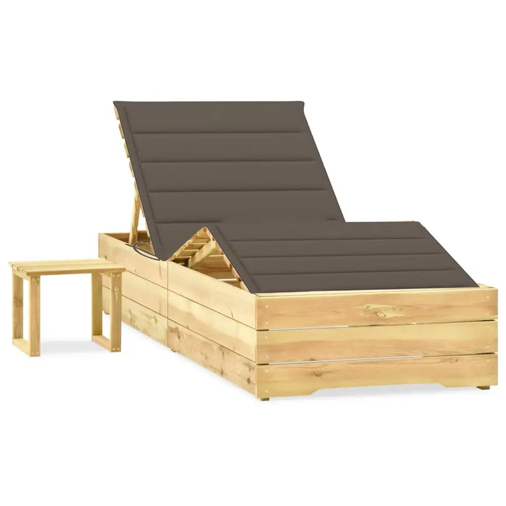 Lit de Détente Large Bois Table et Coussin Taupe – ComfortXL Outdoor Living