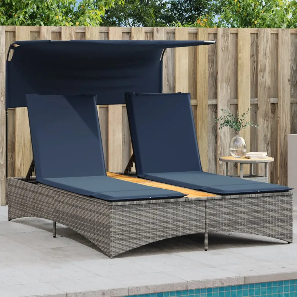 Lit de Jardin Double Polyrotin Bois Auvent Inclinable Terrasse Gris Bleu – ComfortXL Outdoor Living