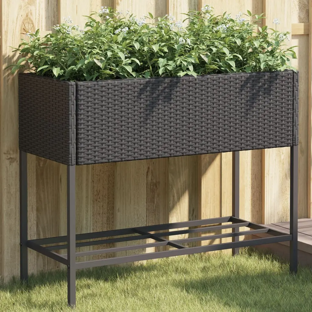 Jardinière surélevée Résine Tressée Jardin avec Étagère 90x40x75 cm Noir – ComfortXL Outdoor Living