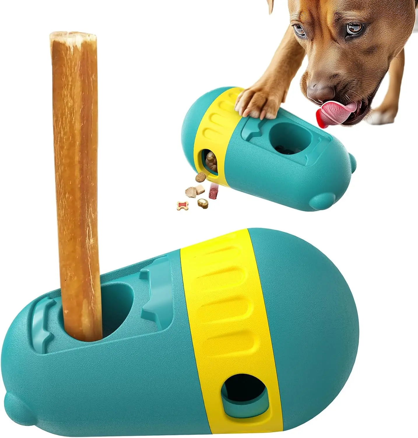Jouet interactif 2-en-1 pour chien – Distributeur de croquettes réglable + Stimulation mentale – Anti-étouffement -Bleu- Living123