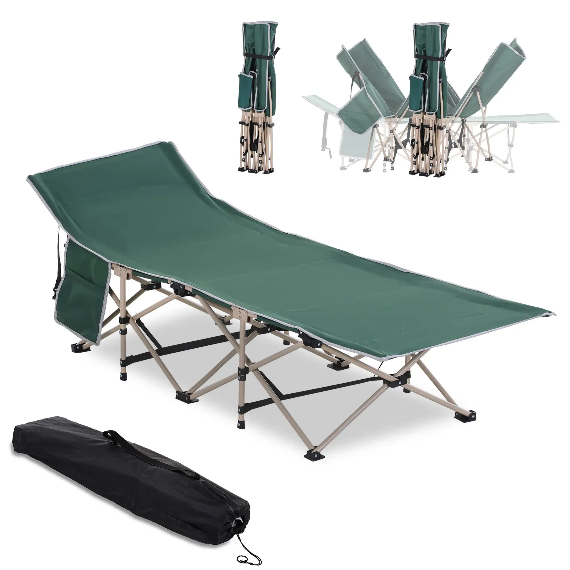 Lit de camping pliable acier polyester vert 190 x 68 x 52 cm – PANGIVO