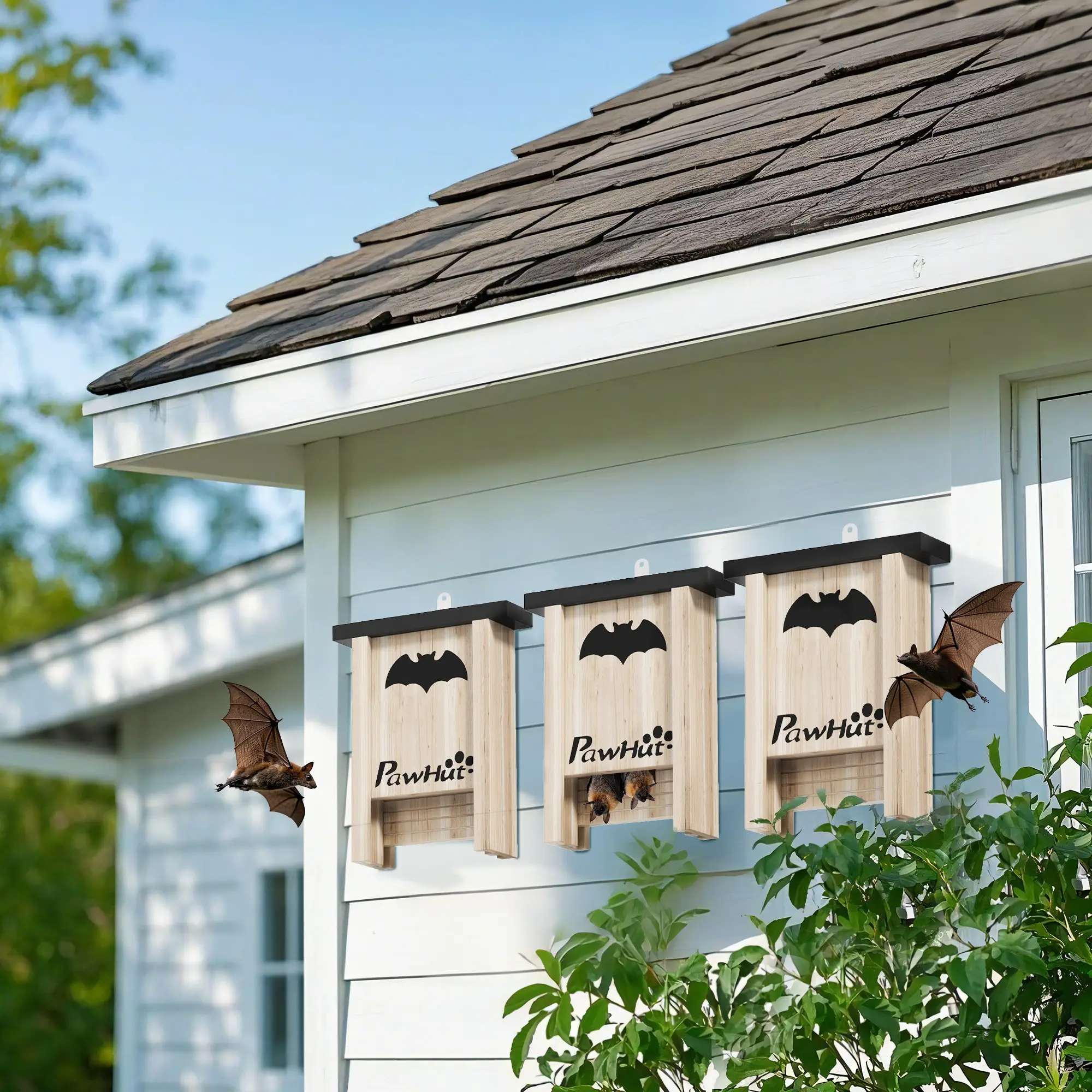 Lot 3 Nichoirs Chauve-Souris Bois Sapin Jardin Abri Météo Résistant Suspendu – ComfortXL Outdoor Living